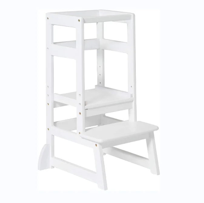 White Color Montessori Learning Tower Multi Kitchen Helper Kids Adjustable Heights Step Stool