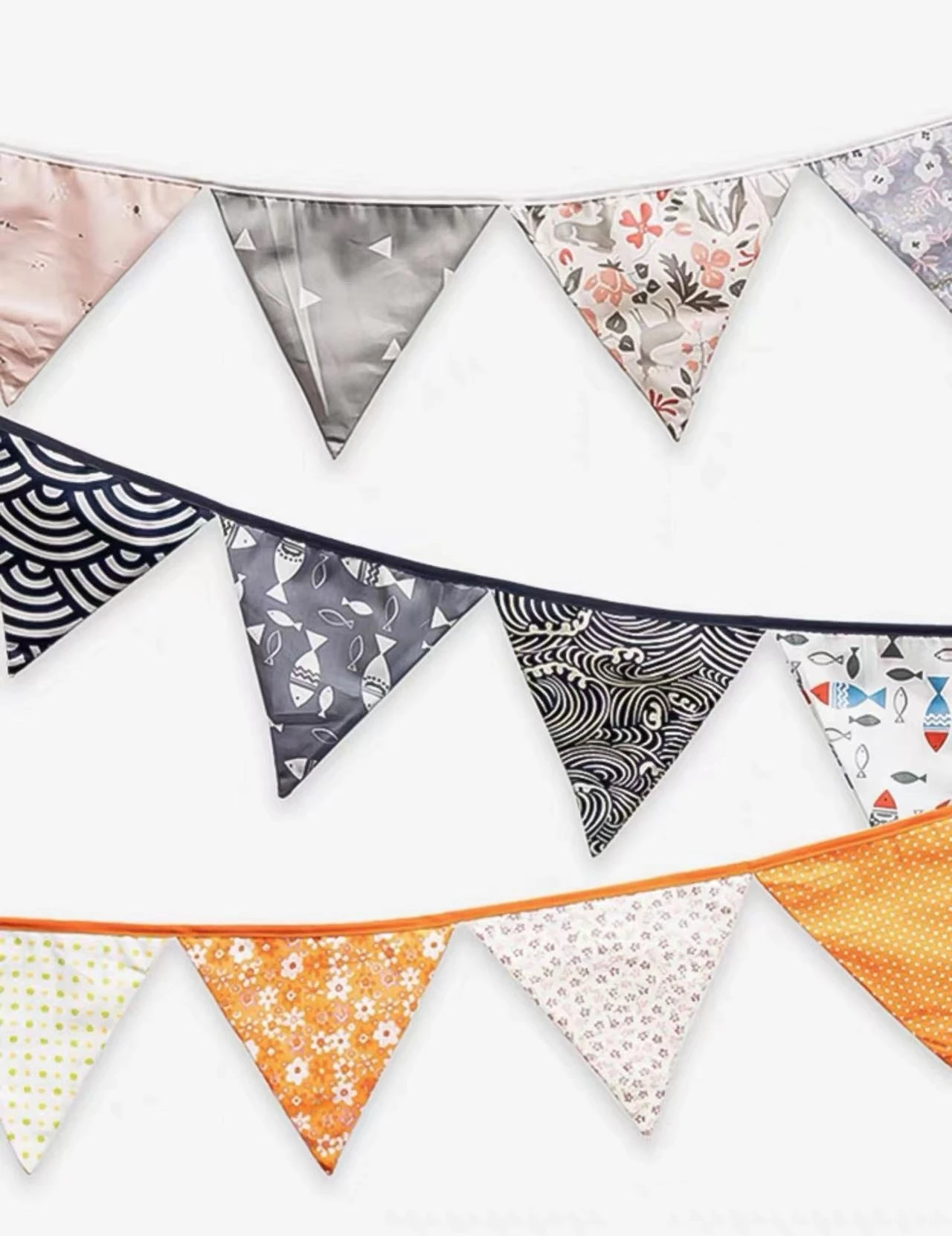 Wedding Single Cotton Pennant Birthday String Flag Trending Flower Wave Bunting Flags For Photo Background