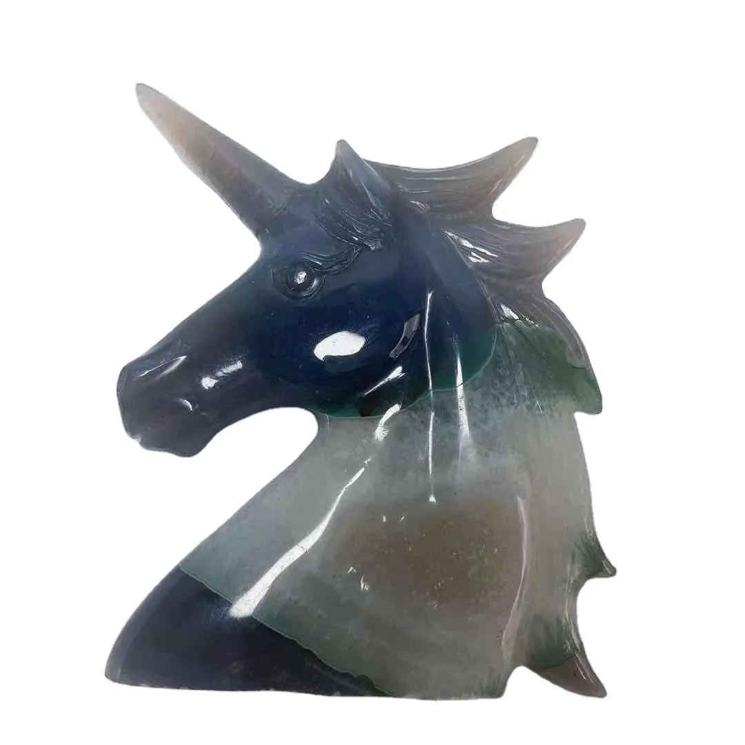 
Wholesale Folk Crafts Crystal Blue Lace Agate Geode Unicorn Hand Carved Crystal Animals For Halloween Decoration 