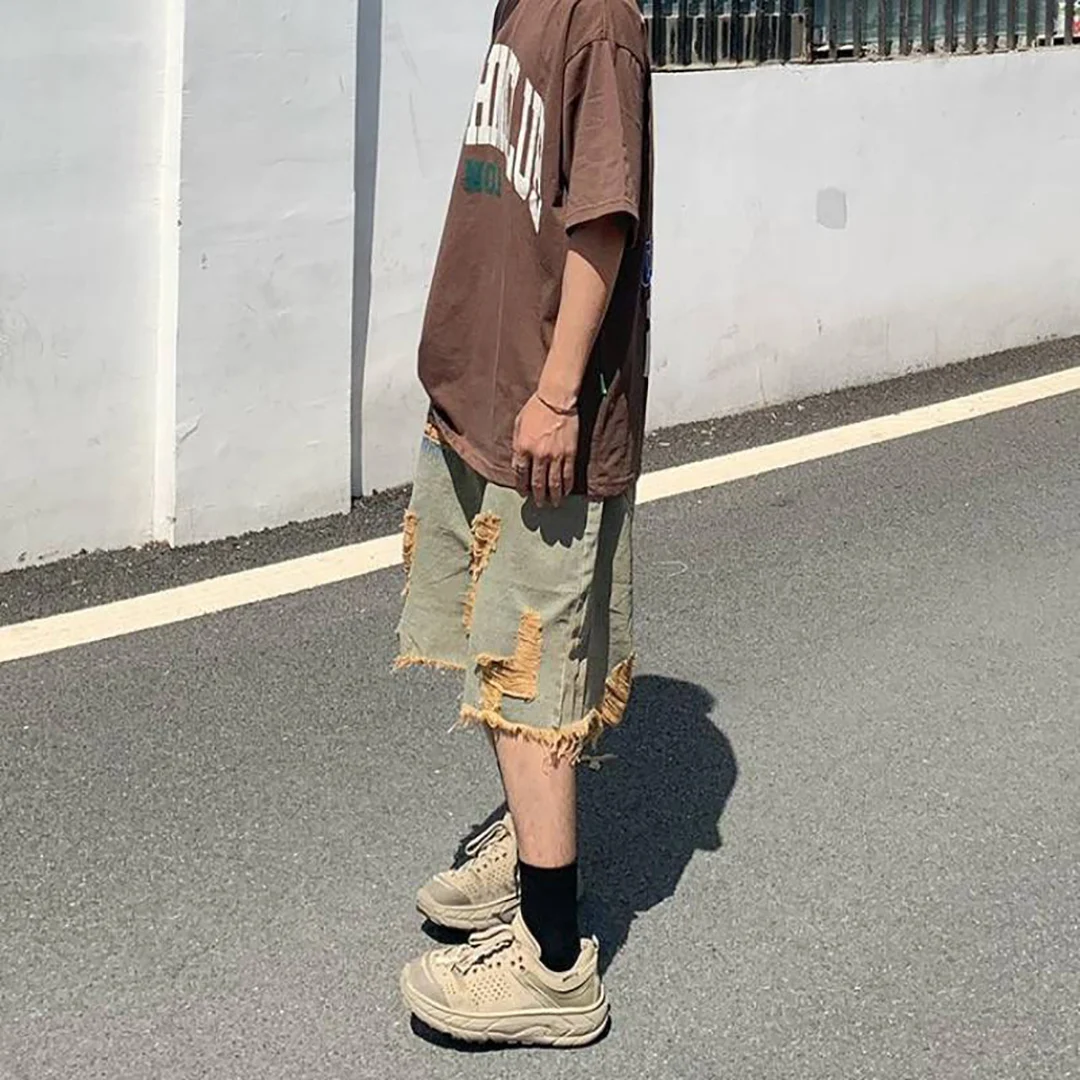 High Quality Wholesale Ripped Destroyed Distressed acid wash shorts Hole Denim Shorts Blue Male Men Fashion Casual Jeans Short