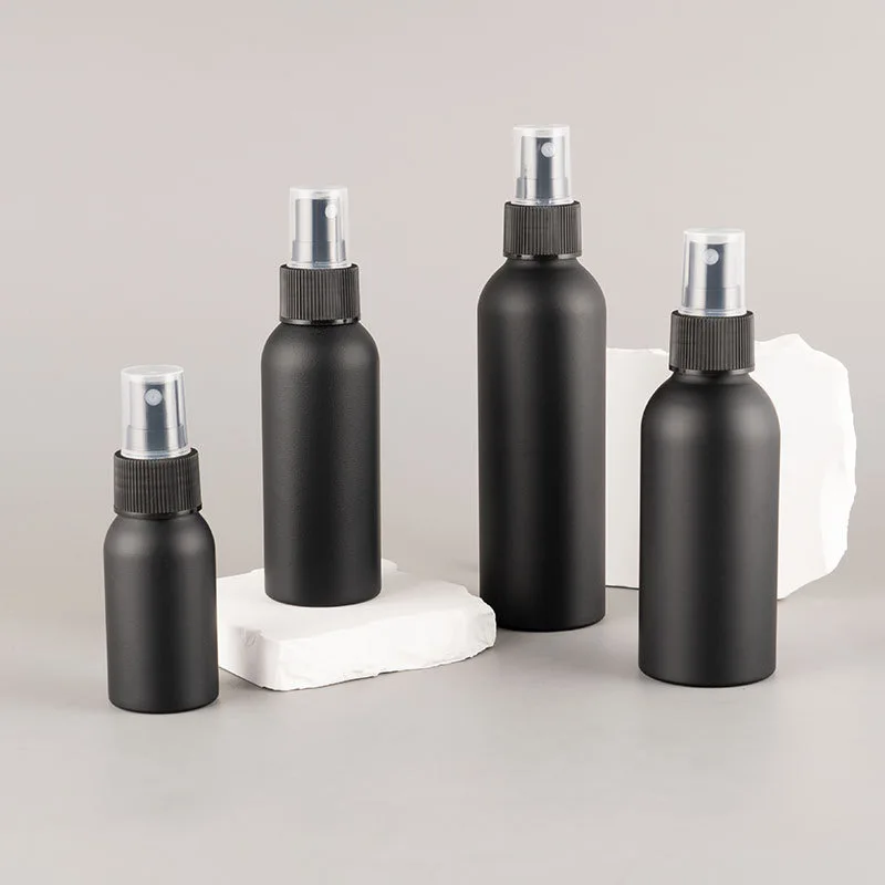 50ml 100ml matt black aluminum bottle cosmetic aluminum perfume bottle aluminum cosmetic bottle with mist sprayer