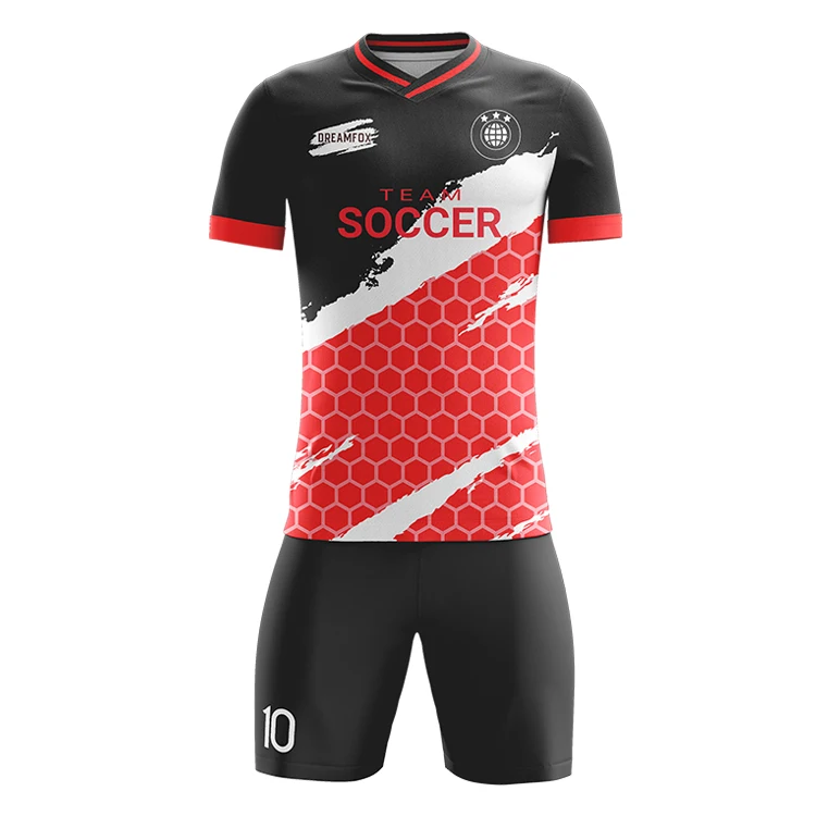 custom design black and red soccer jersey for team