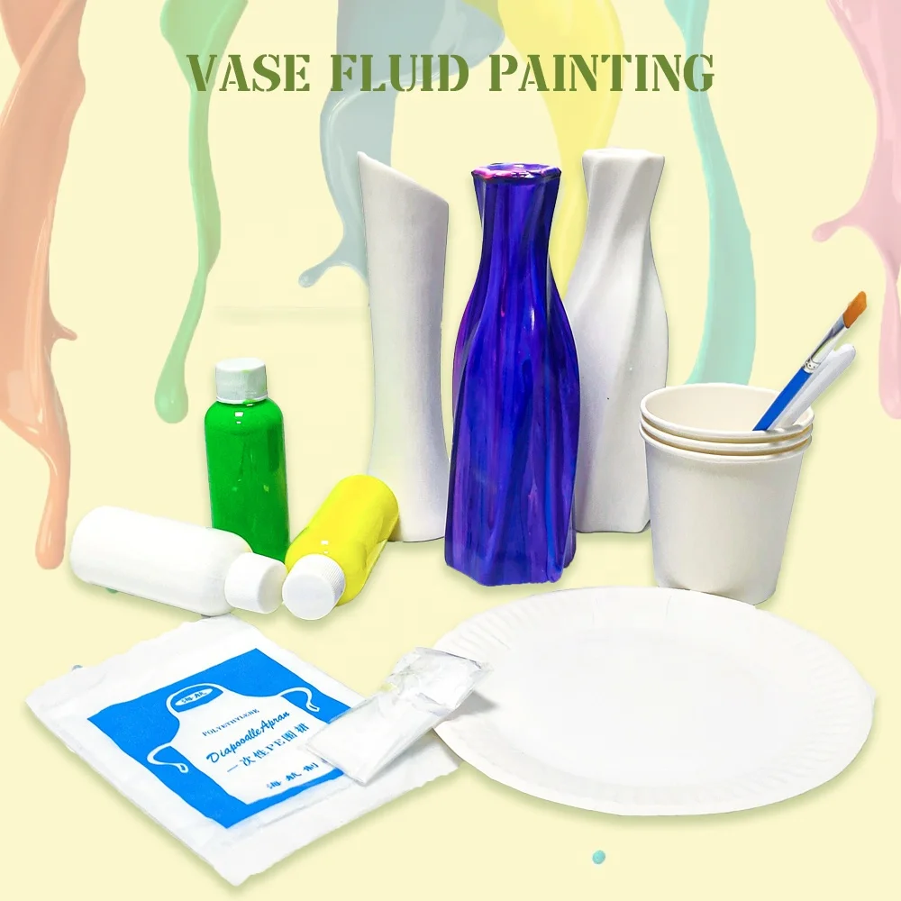 DIY Vase Painting Fluid Painting Kit Pouring Acrylic Paint Fluid Art with Vase