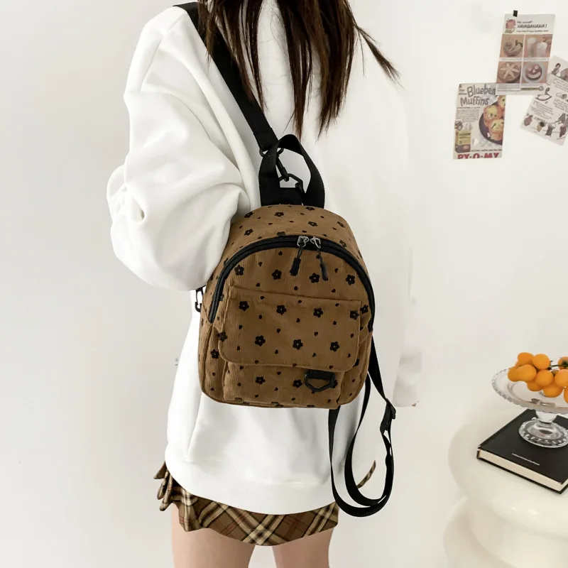 Japanese corduroy cute small bag backpack female 2024 new all-in-one soft sister student backpack