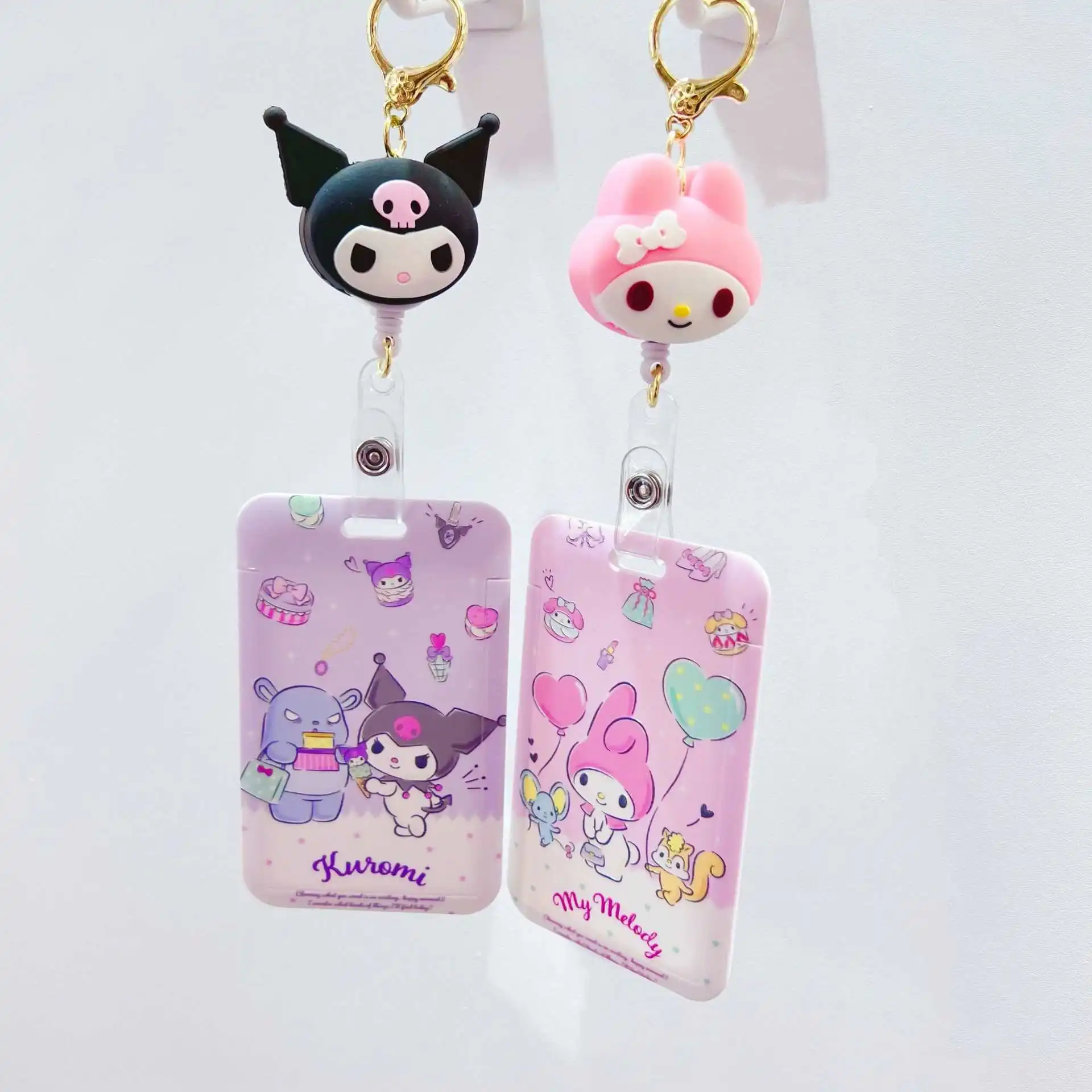 Cute Cartoon Student Card Set Retractable Bus Card Access Control Anti-lost Schoolbag Hanging Sanrio Keychain Buckle