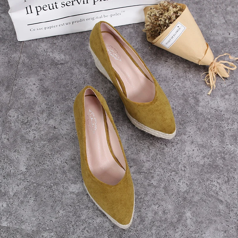 Hot sales pointy toe shoes ladies wedges jute ropes slip on shoes women casual shoes