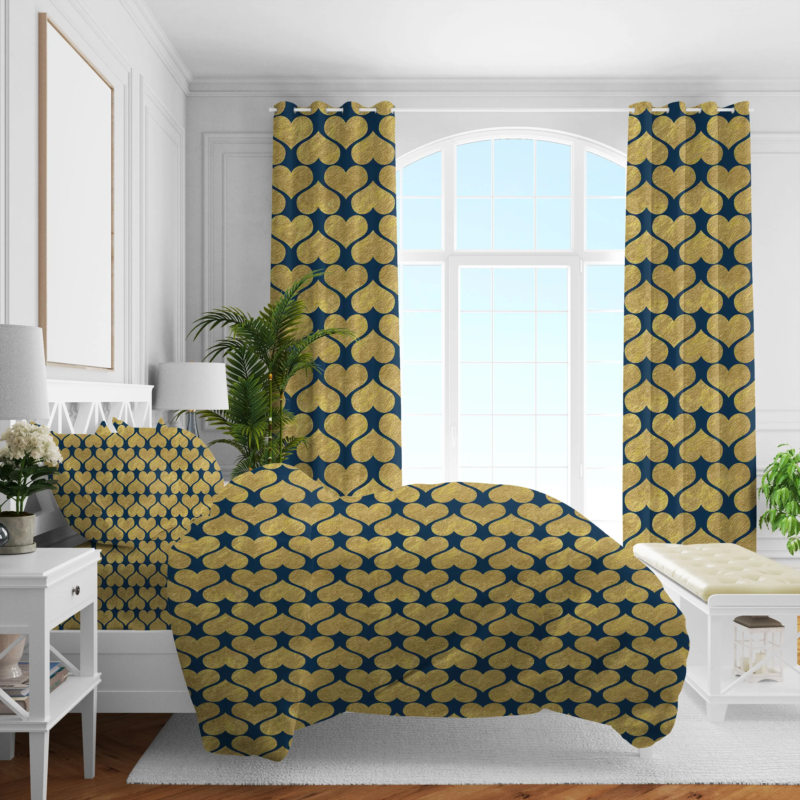 Customizable Wave point design 100% polyester bedding sets with matching curtains blackout curtains home living room