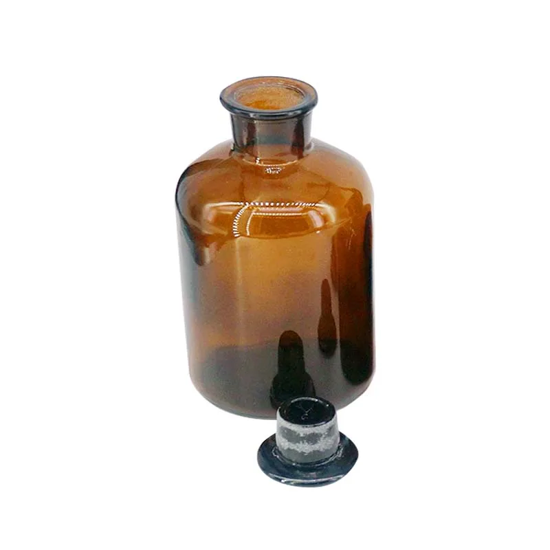 Пользовательские янтарные стеклянные продолговатые фляги узкий рот бутылка реагент лабораторная химическая посуда со стеклянной