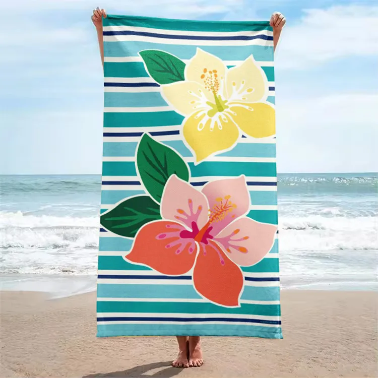 Factory OEM Custom Personalized Logo Reactive Printed 100% Cotton Fabric Rectangle Large Oversized Terry Cotton Beach Towel