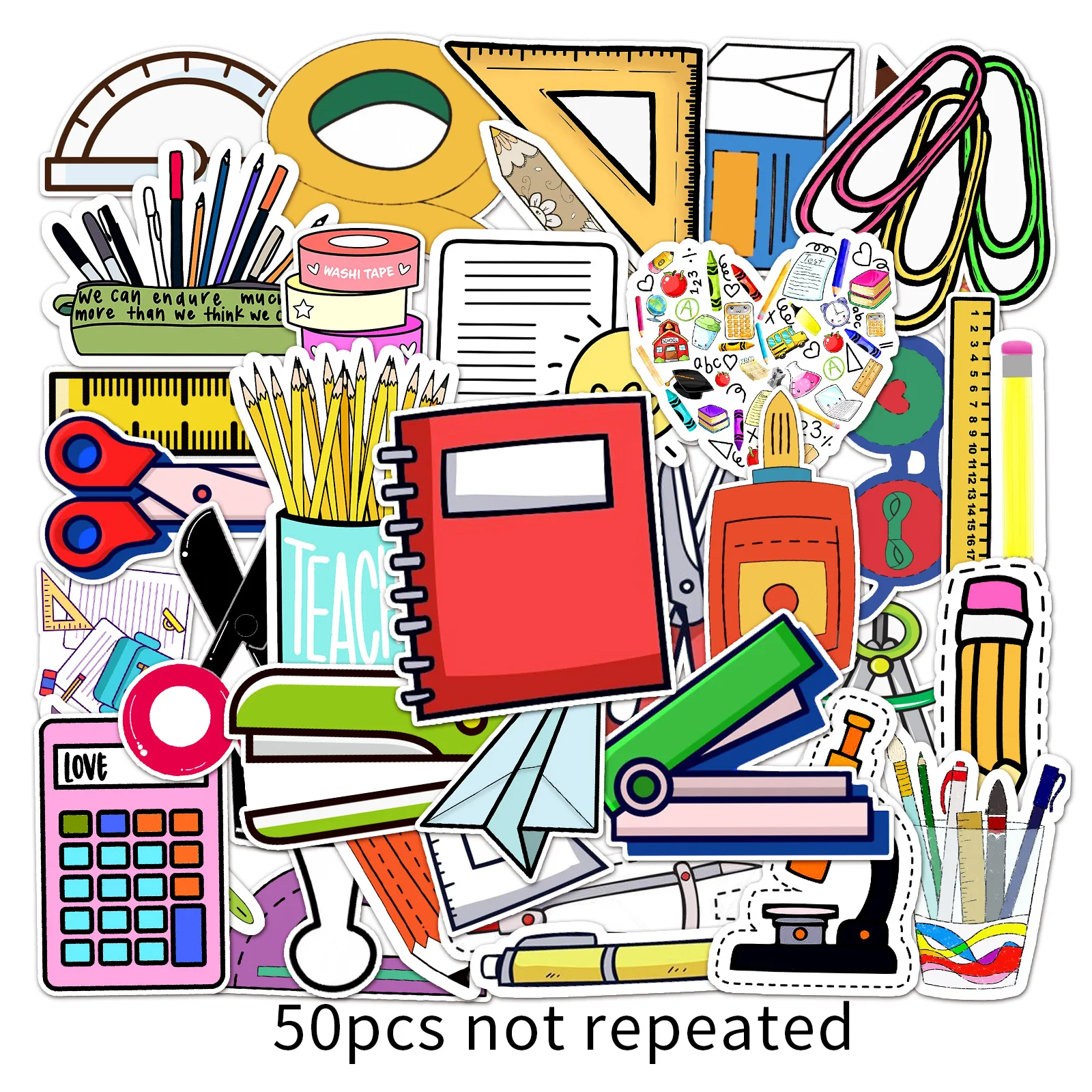 50Pcs Ins Style Cartoon Stationery Graffiti Stickers For Kids Pencil Case Student School Decor Sticker