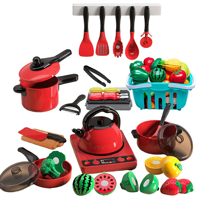 93PCS Plastic Educational DIY Kitchen Toy Play House Simulation Abundant Cooking Set Vegetable Cookware Pretend Play Children