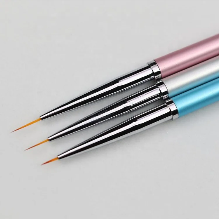 uv gel professional customize logo gel painting with liner brush with cap nail metal handle long liner brush nail art