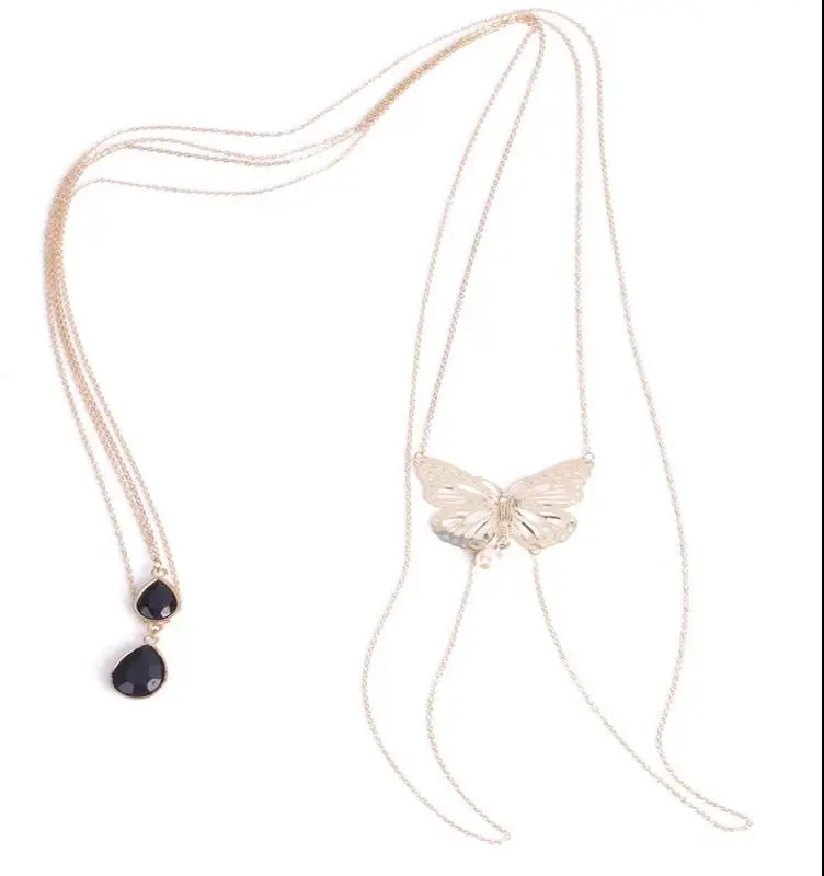 
The butterfly pearls around the shoulder sexy body chain tassel droplets gems 