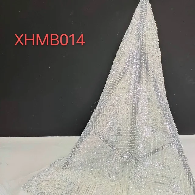 Fashion Embroidery fabric Korea Tulle Net Lace With Machine Beaded Nigerian Lace Fabric for dress