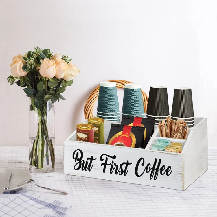 high quality wooden coffee station organizer coffee bar accessories organizer for counter