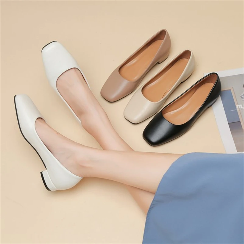 Fashion simple women flat bottomed work shoes comfortable low heel pump shoes casual leather shoes loafers