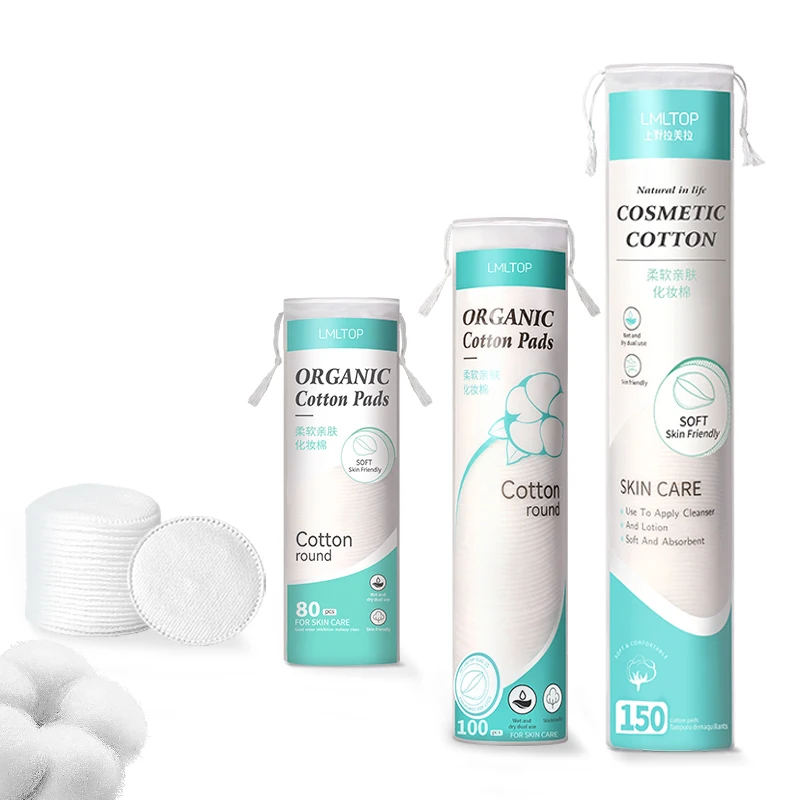 Custom Logo Natural Round Shape Cosmetic Cotton Pads Disposable Nail 100/150 Pack Remover Make Up Cotton Face Pads Skin Care