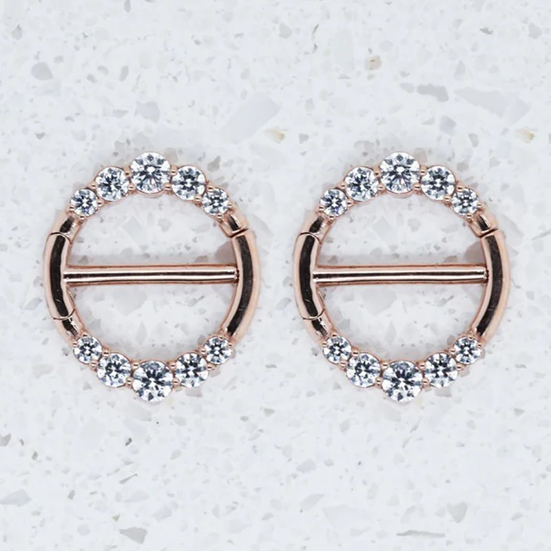 Customized Fashion Barbell Nipple Piercing Jewelry  Nipple Nails Personality 10K 14K 18K Gold Nipple Ring For Women zircon