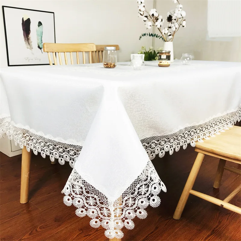 European  embroidered  pure lace custom wedding polyester white jacquard satin water-soluble table cloths