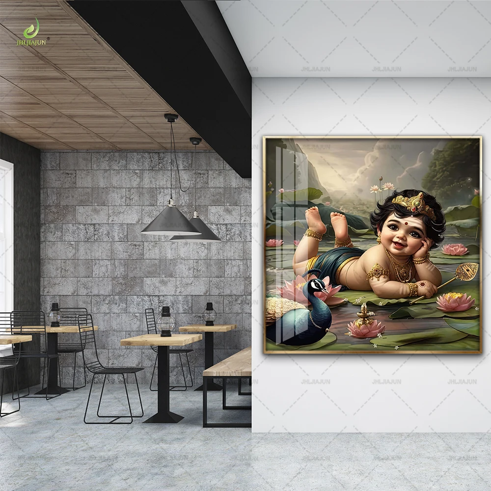 Huamiao Hinduism Wall Art Painting Crystal Child God Framed Glass Painting