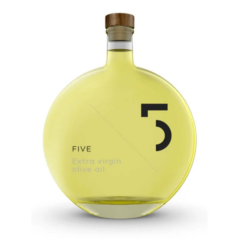 Recyclable custom Empty clear glass olive oil bottle 16oz Oblate round shape olive oil whiskey liquid glass bottle with cork