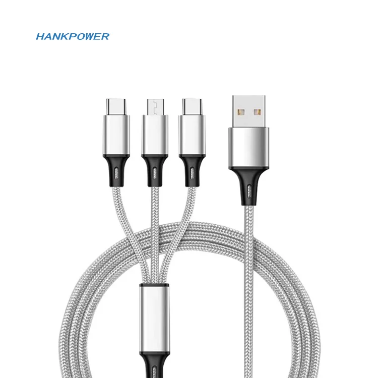 OEM Factory Nylon Braided 3ft 6ft 10ft 3 in 1 USB Charger Cable Micro 8pin Type C Fast Charging Cable For Mobile Phone