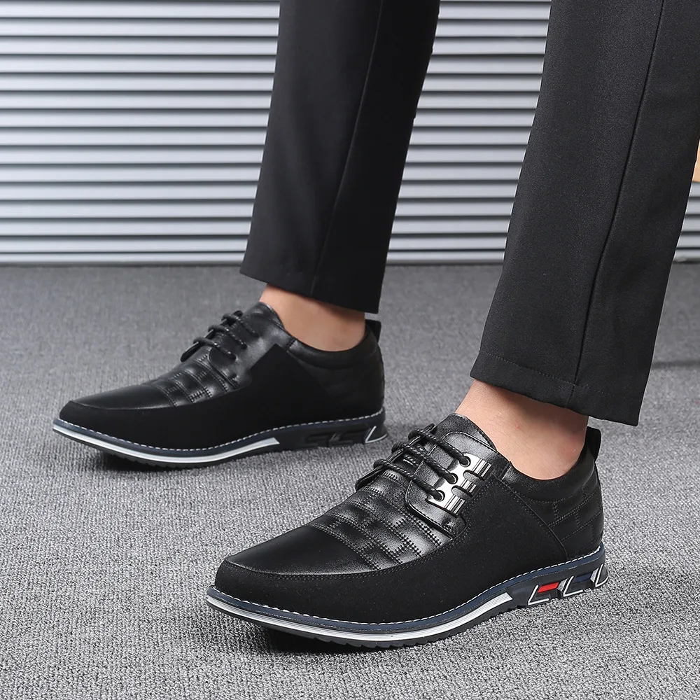 Adult Hard Sole Lightweight Leather Shoes Black Casual Dress Business Men Lazy