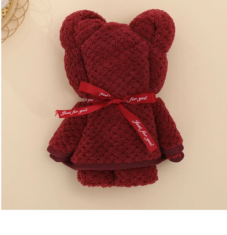 OEM Bear-shaped towel wedding favors gifts grid soft absorbent holiday hand gifts wedding souvenirs for guests