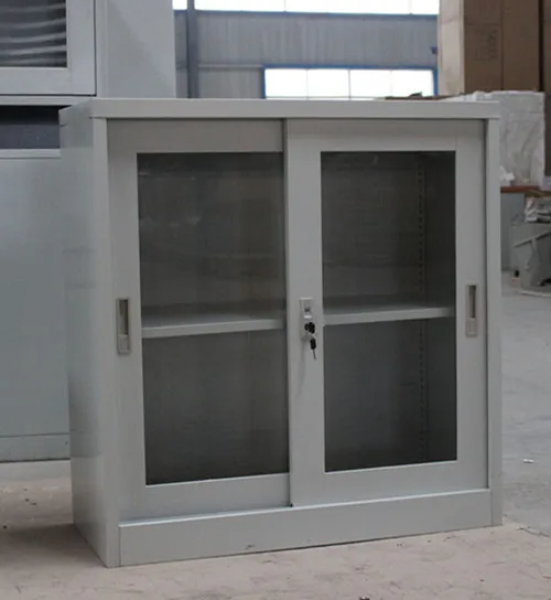 Low price office file cabinet sliding glass door half height steel cupboard