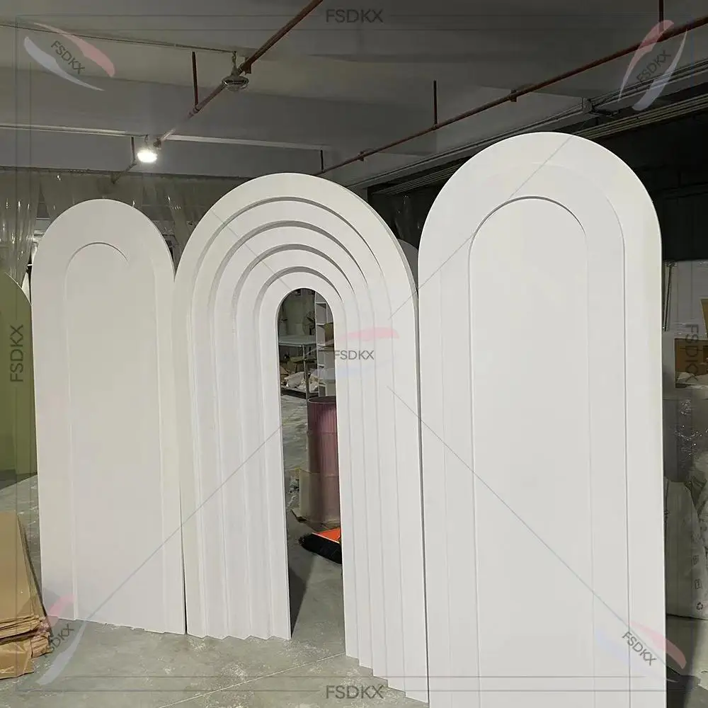 Luxury Top Quality White Pink Ripple Arc Arch Backdrop Wedding Reception Backdrop Design For Party Banquet Reception