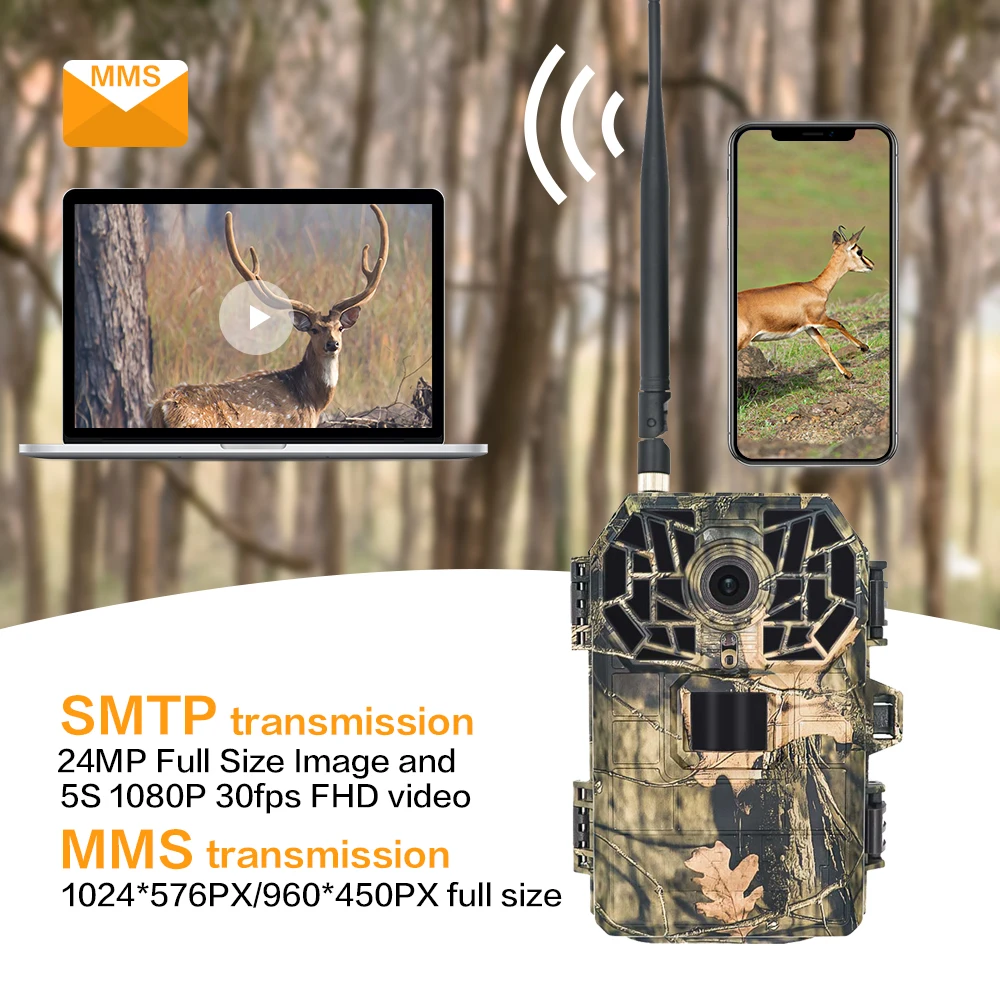 Trail Camera  1080p 24mp Hunting Game Camera 940nm No Glow IR LEDs Gsm Mms Security Surveillance Camera 4g