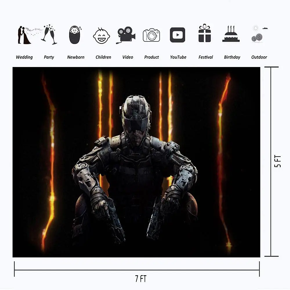 Call of Duty Modern Warfare Backdrop 7x5ft Happy Birthday Video Game Black Ops Background for Boy Birthday Party Vinyl Backdrops