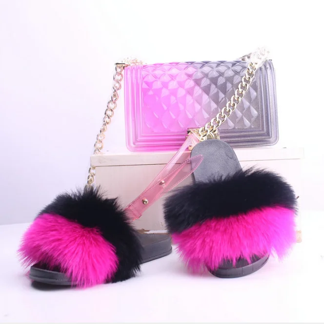 
Hot Sale Products Indoor Night Party Use Mini Jelly Purse Faux Fur Slides 