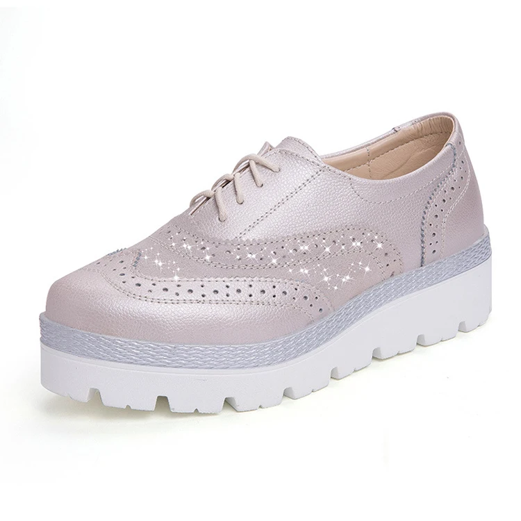 Round Toe Leather Flats Women Lace Up Couple Platform Ladies Shoes Flat Casual Shoes For Women