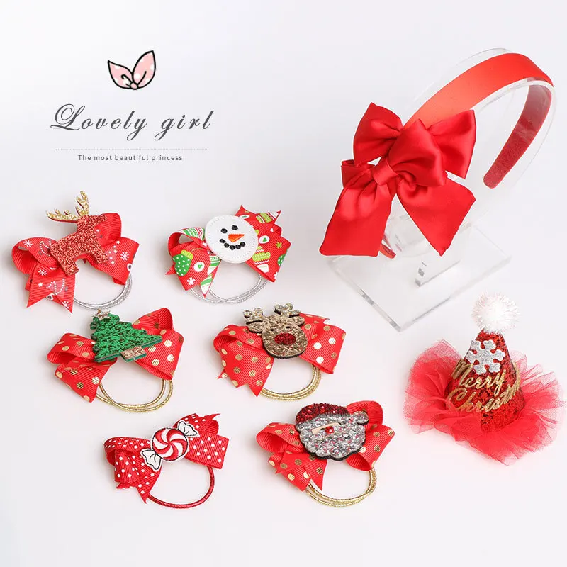 Luxury Custom Christmas Gifts Baby Hair Accessories Ribbons Sweet Cute Girl Hairbands Elastic Hair Bands Hair Ties
