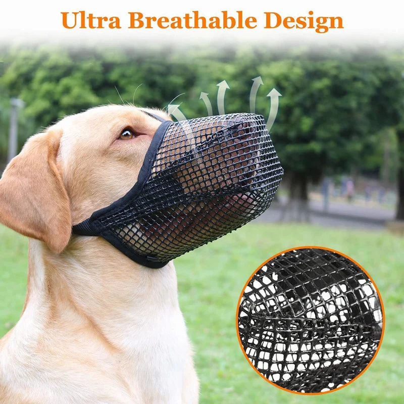 Soft Nylon Mesh Dog Muzzle Breathable Reflective Pet Mouth Cover For Small Medium Large Dogs Prevents Biting Barking