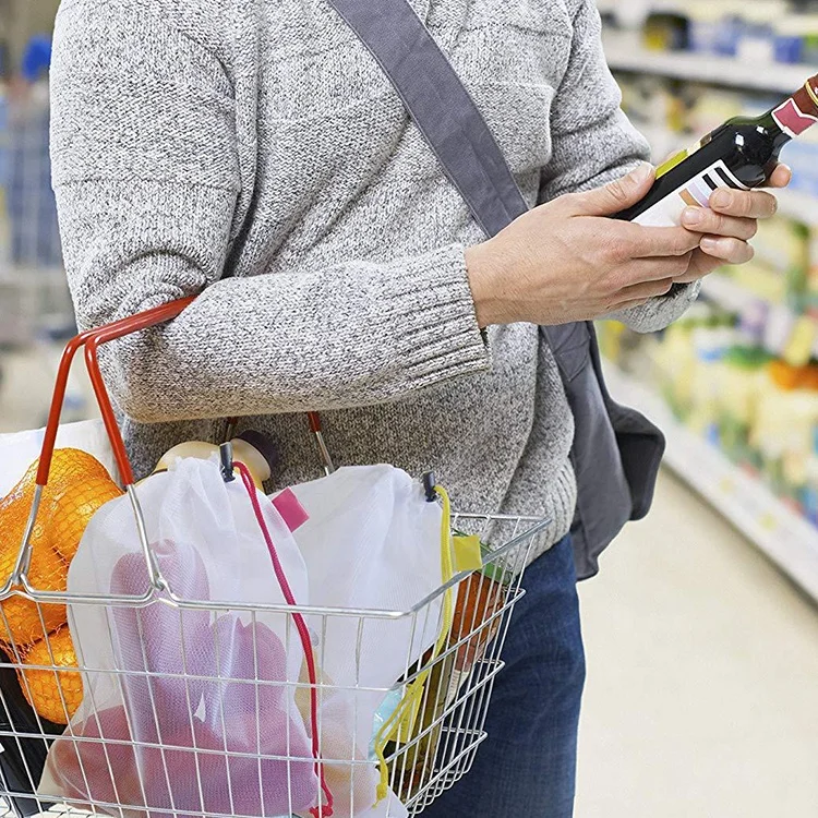 Eco friendly Machine Washable Vegetable Bags Kitchen Storage Mesh Bags