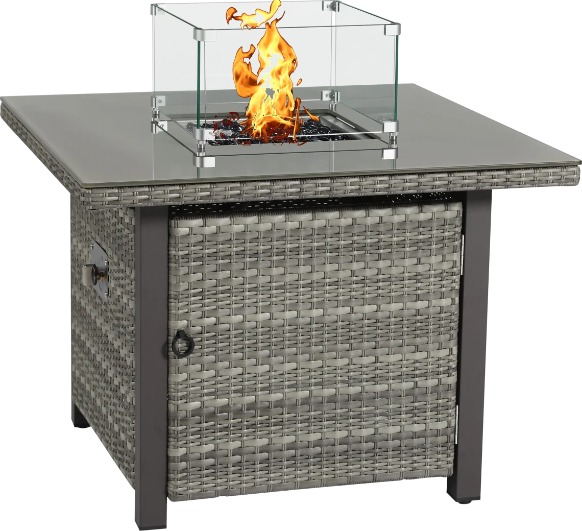 Square rattan fire table rgas fire pit table with round burner kit
