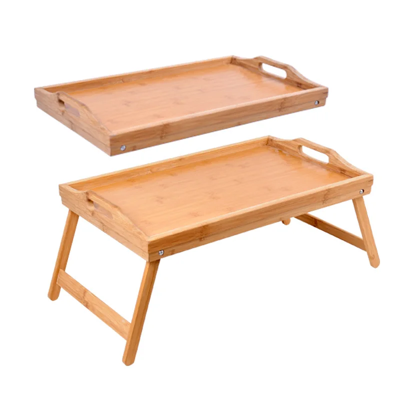 
2020 Wholesale Custom Folding Bamboo Wood Snack Breakfast Laptop Serving Bed Tray With Handle 