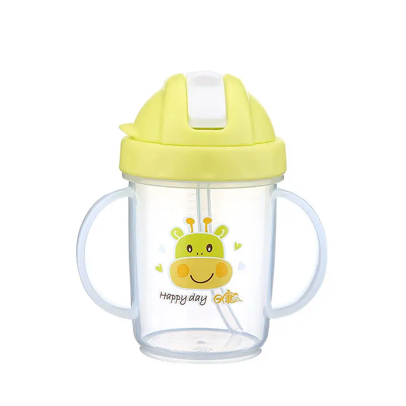 RK-3439 Wholesale high quality star pattern 200ml PP pacifier straw handle water milk baby feeding bottle