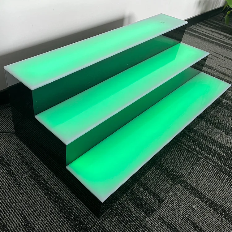 RGB Colorful Light Acrylic Step Risers Beverage Wine Display Stand PMMA Beer Bottle Display Rack with Remote Control