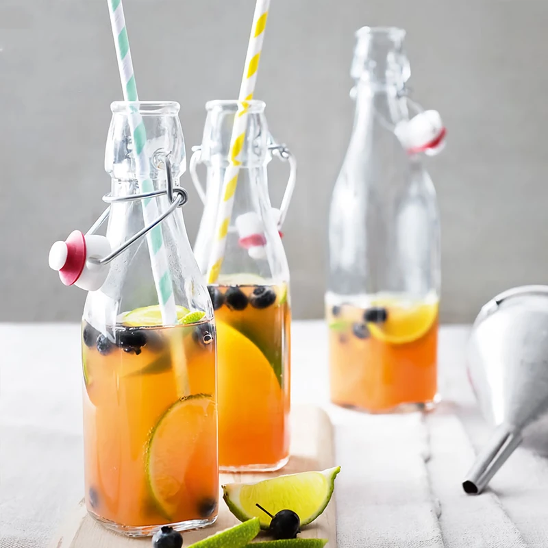 125ml 250ml 500ml 1000ml Classic Unique Easy Flip Lid Clear Drink Beer Wine beverage Bottles Glass Swing Top Bottle