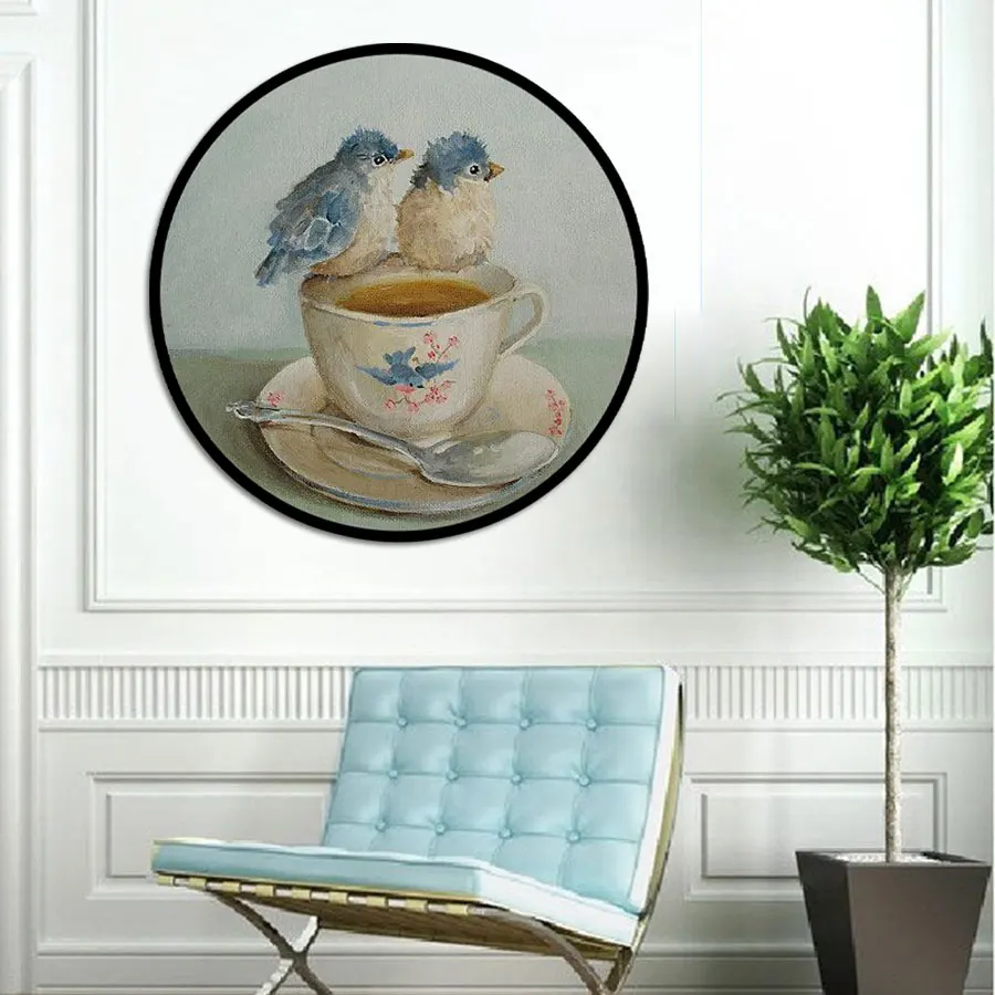 Original Art Custom Handpainted Modern Beautiful Bird with Cup Oil Painting Animal Home Wall Decor