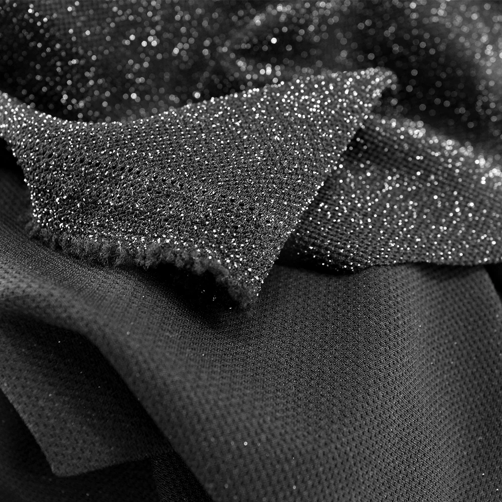 Wingtex Hot Sale Shiny 180GSM Nylon 70% Spandex 13% Silver Wire 17%  Lurex Glittery Fabric For Dress,Leggings