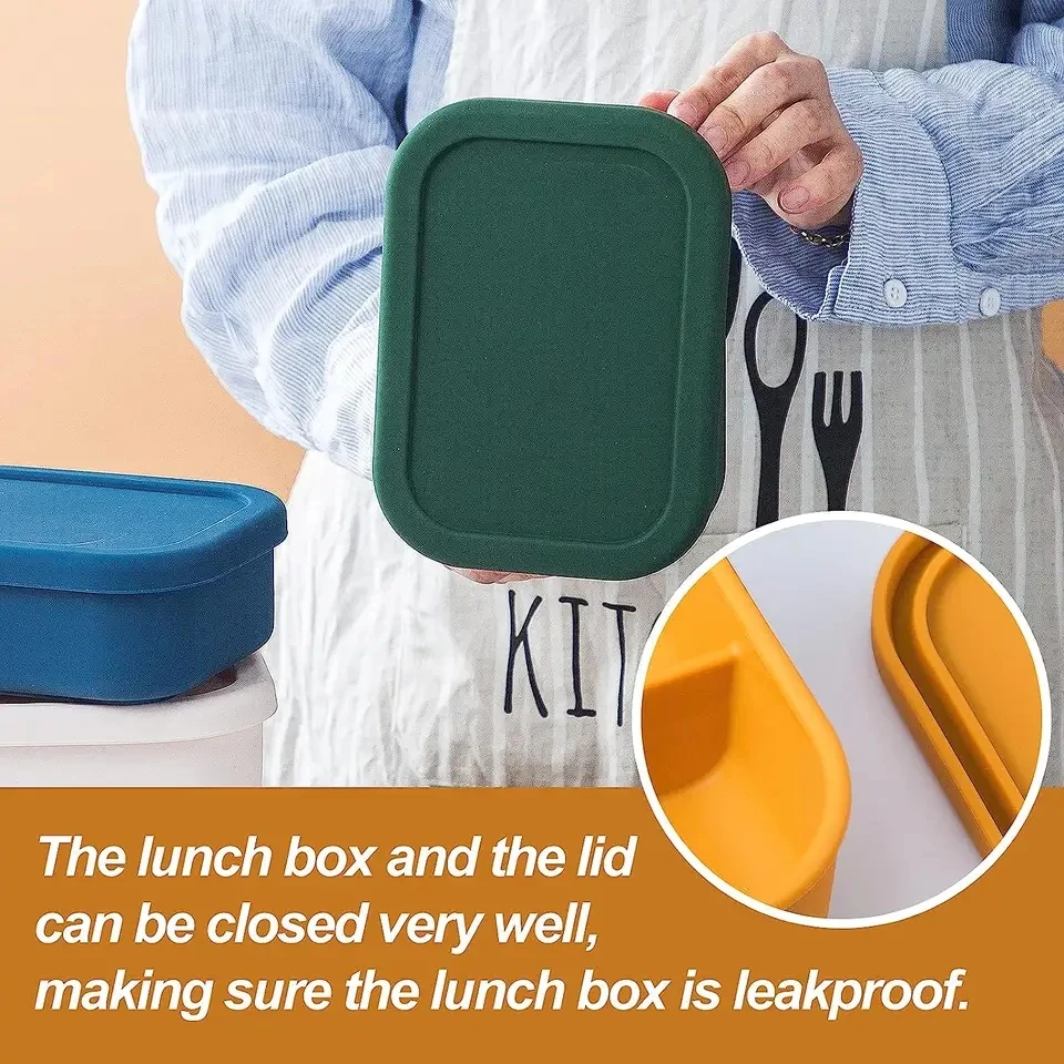 Reusable 3 Compartment School Children Kid Food Storage Silicone Bento Lunch Box