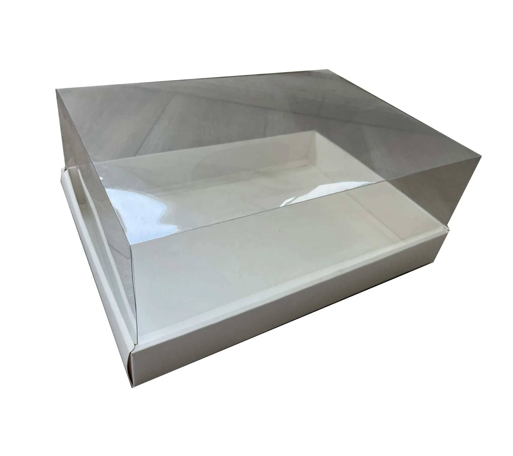 Custom Printing Large Tall Plastic Transparent Clear Folded Cardboard Box Cake Fruit Flower Bakery Pastries Snack Catering  Box