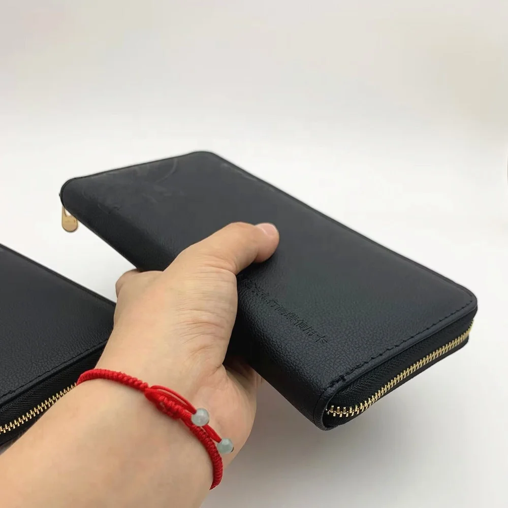 Custom logo Multi Man Handbag Wallets Luxury black PU leather wallet men with metal zipper closure