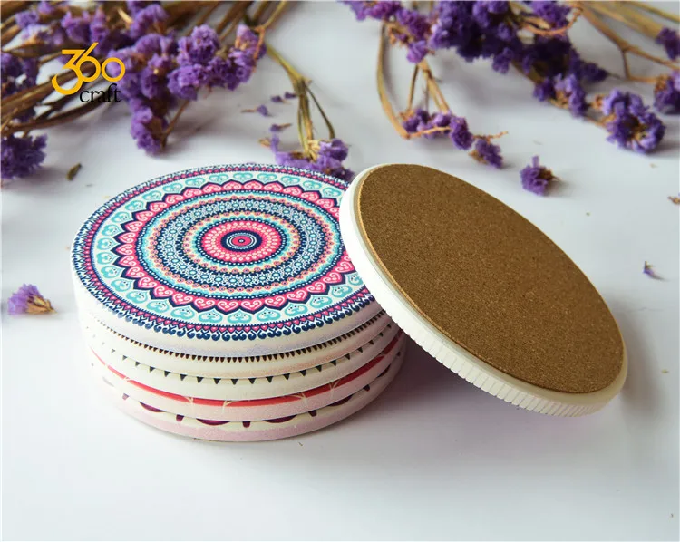 Пользовательский Печатный водовпитывающий круглый напиток пиво Кофе Вино керамическая чашка набор подставок с держателем