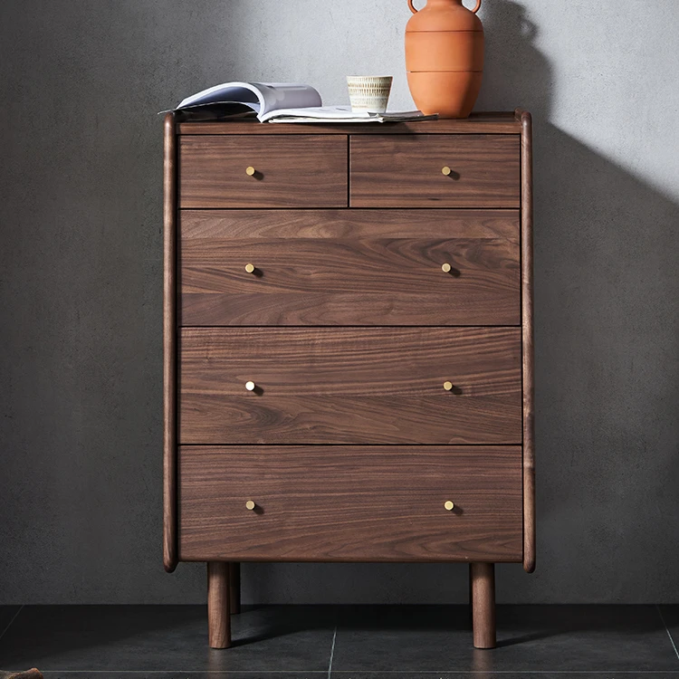 B5032 Modern style solid American black walnut wood bedroom furniture wooden chest of drawers storage cabinet