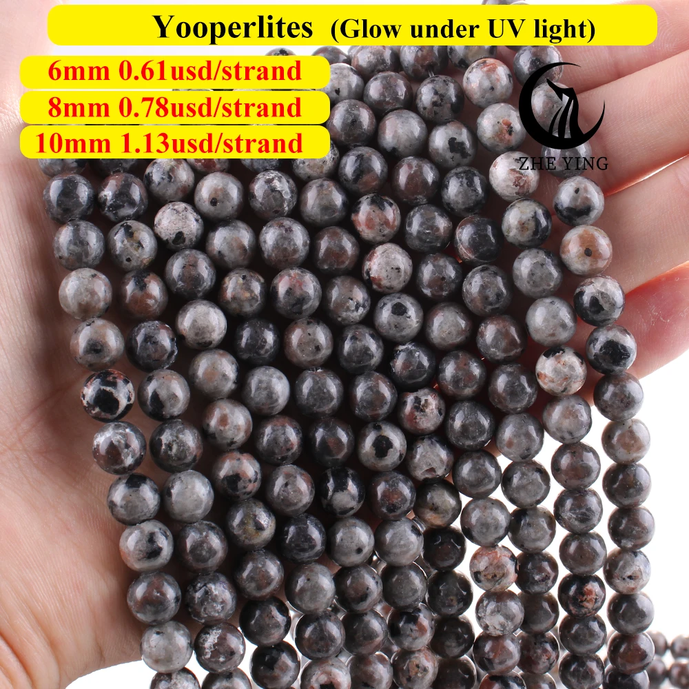 Zhe Ying 6/8/10mm Yooperlite Stone Beads Round Smooth Stone Beads for Jewelry Making Yooperlite Beads